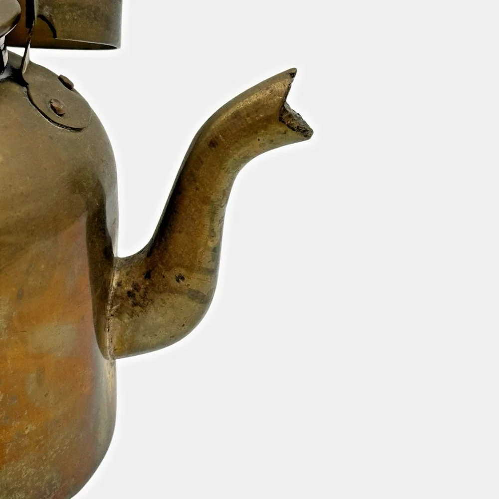 Brass Tea Kettle Primitive Farmhouse Cottage Cabin Rustic Kitchen Decor Vintage
